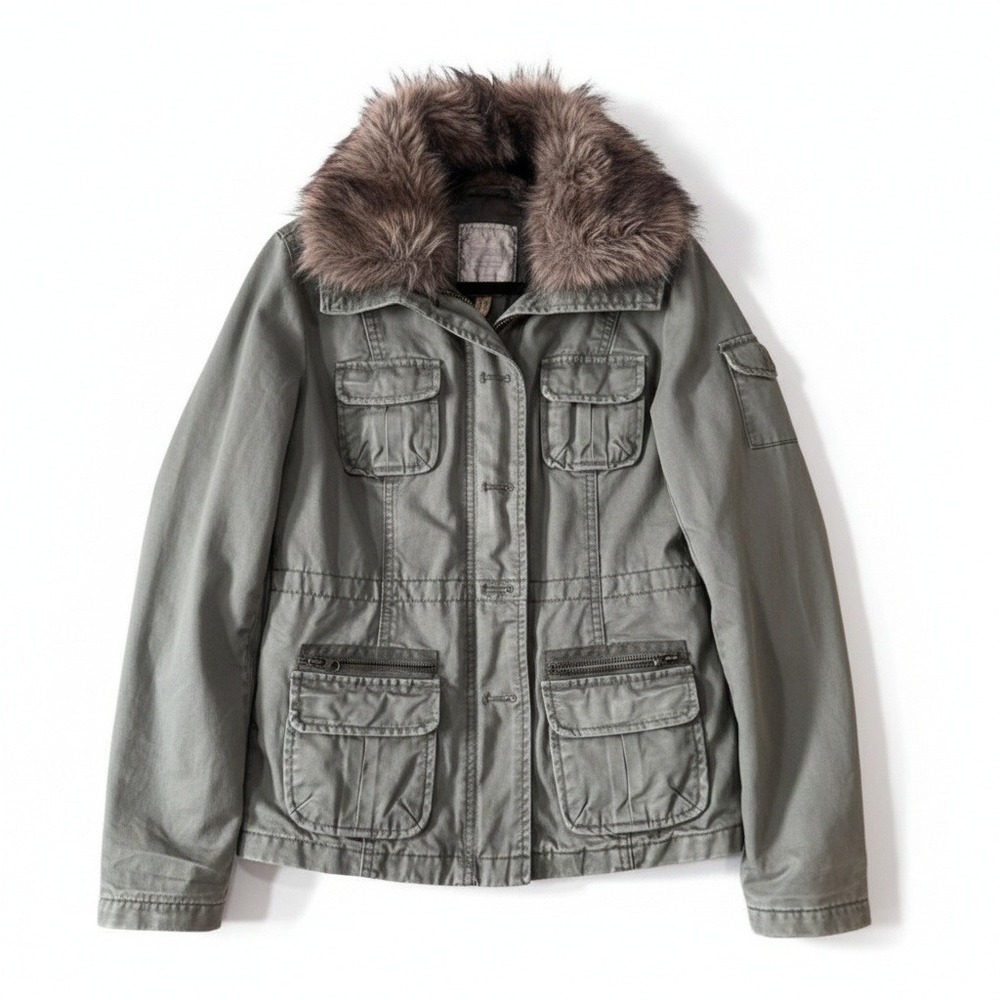 American Eagle Outfitters Jacket removable Faux Fur Collar Utility Y2K military